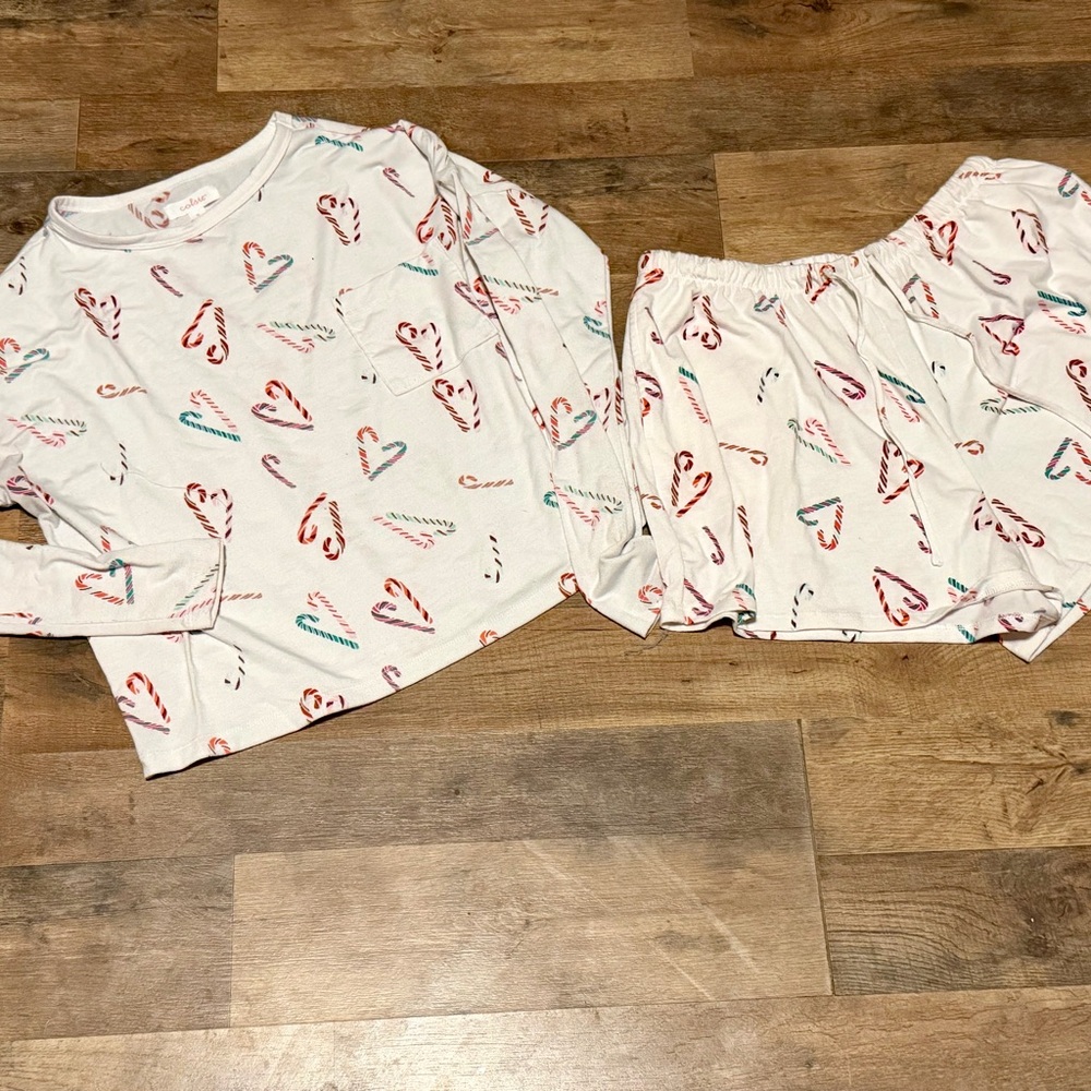 Colsie womens Candy Cane Pajama Set - White and Red size medium